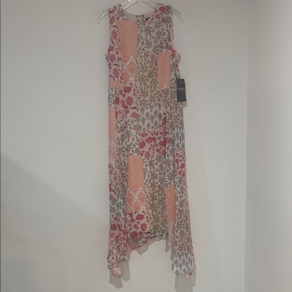 Chaps Red and Beige High Low Dress